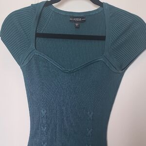 GUESS Green Ribbed Midi Dress